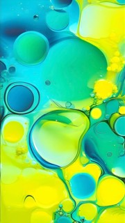 Abstract wallpaper with colorful blobs and liquid shapes on a green background, AI generated