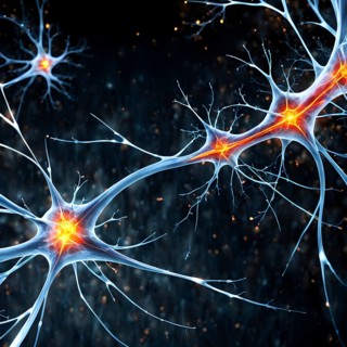 Visualization of neurons firing neurotransmitters in the synaptic gap, AI generated