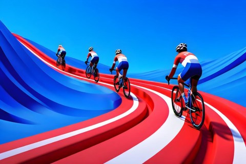 Series of vertical staggered lines suggesting the rhythm and speed of cyclists at olympic games,
