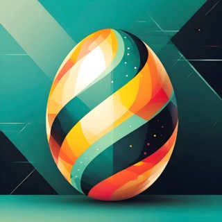 Abstract Easter egg design with geometric patterns, bold colors, and a mix of textures, creating a