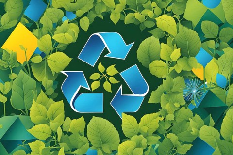 Recycling symbol morphing into growing plants and solar cells to symbolize the transformation of