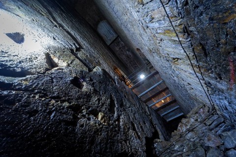 Wheel room of the Unverhofft Segen Gottes Erbstolln in Oberschöna, where there is a 13 metre high