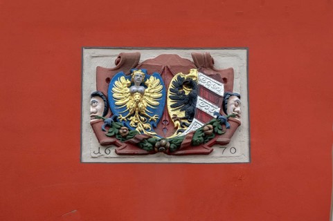 Coat of arms on Betzenstein Castle from 1670, Betzenstein, Upper Franconia, Bavaria, Germany,