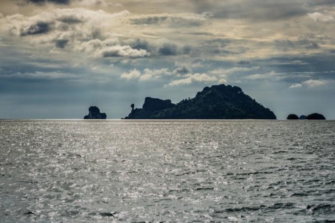 Island landscape with dramatic thunderstorm sky, thunderstorm, storm, stormy, cloudy, gloomy,