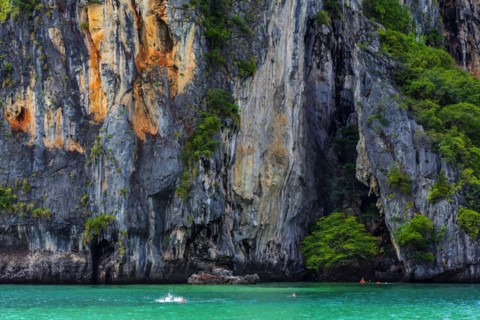 Chalk cliffs with lagoon near Krabi, weather, sky, climbing rocks, climbing, mountain, hill,