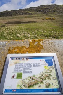 Information board about the Achanlochy Clearance Village near Bettyhill, Caithness, Scottish