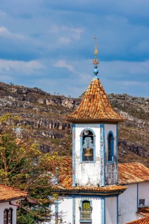 Old baroque church and its tower in the historic city of Diamantina in Minas Gerais, Diamantina,