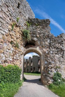 The main portal of the ruins of Staufen Castle on the Schlossberg, Staufen im Breisgau,