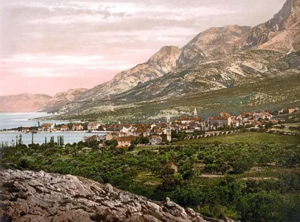 Makarska, general view, Dalmatia, Croatia, Austro-Hungary, digitally restored reproduction from a