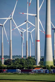 Wind farm north-east of Bad Wünnenberg, East Westphalia Lippe, Paderborn district, the A44 motorway
