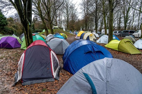 Camp of climate activists, tents, demonstration against the demolition of the lignite village