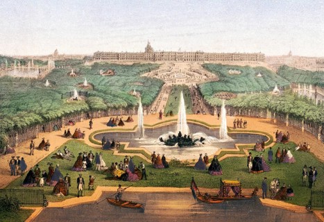 Panorama du Chateau et parc, Overview of the Palace and Park of Versailles, c. 1870, France,