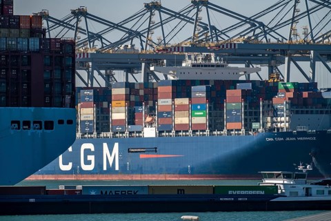 The seaport of Rotterdam, Netherlands, deep sea harbour Maasvlakte 2, on a man-made land area off