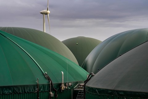 Biogas plant, the gas is produced from various biomass, including waste from the food industry, the