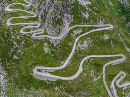 La Tremola, world-famous serpentine road through the Val Tremolo, road construction monument,