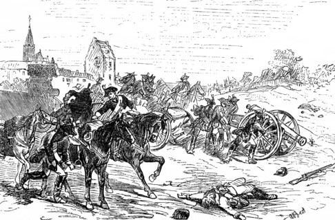 Riding artillery of King Frederick II the Great, war, battlefield, soldiers, cannons, weapons,
