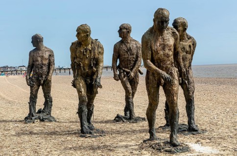 'Walking Men' artwork bronze sculptures by Laurence Edwards, South Beach, Lowestoft, Suffolk,