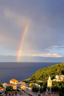 Rainbow in Sveti Martin Bay, Mali Losinj, Losinj Island, Kvarner Gulf Bay, Croatia, Europe