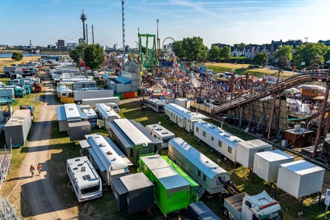 The Rhine Fair in Düsseldorf, in the Rhine meadows in the Oberkassel district, on the Rhine, North