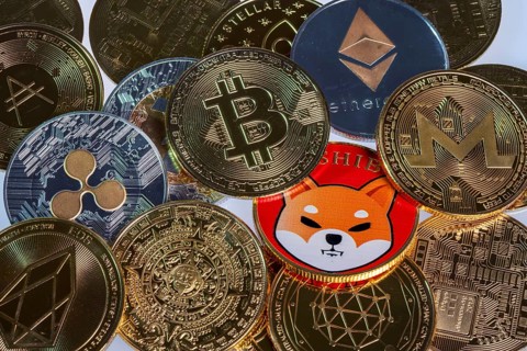 Various cryptocurrencies, symbol coins, optical placeholder for the digital currency, blockchain,