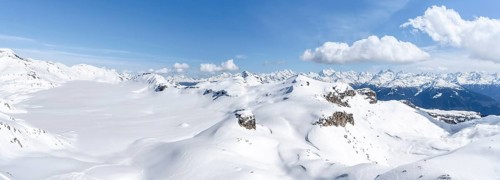 Mountain landscape with snow, view from the summit Wisshore to the glacier Glacier de la Plaine