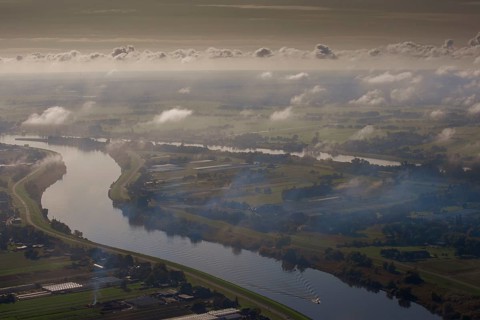 aerial view, Elbe, river, fog, autumn, Bunthäuser Spitze, Norderelbe, Süderelbe, Bergedorf, Hamburg