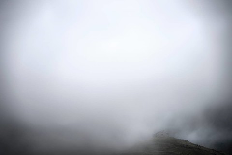 Old mountain hut in the fog, Tschagguns, Rätikon, Montafon, Vorarlberg, Austria, Europe