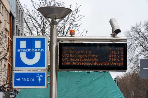Signage for an underground railway station in Düsseldorf, Königsallee, display board for light rail
