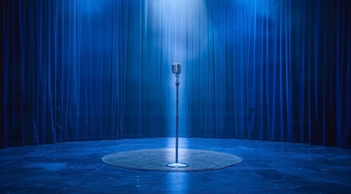 Microphone retro style, entertainment or rock concert. Concept of unique and lonely voice, AI