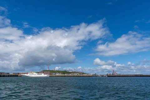 View from south-east to harbour facilities, Unterland and Oberland, offshore island Helgoland,