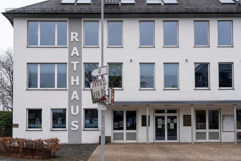 Town hall, of a small municipality, facade with lettering, symbolic image, Breckerfeld, North
