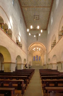 Interior view of the Romanesque Basilica of St Lubentius, Dietkirchen, Limburg, Hesse, Germany,