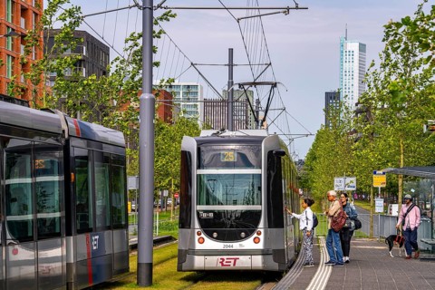 Urban greening, inner-city street Laan op Zuid, in Rotterdam's Feijenoord district, 4 lanes, 2 tram