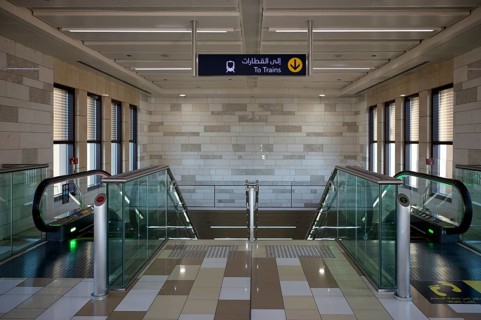Interior, escalator, to the trains, Al Ras Station, Dubai Metro, RTA, Dubai Creek, traffic, Dubai,