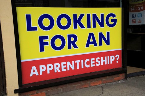 Advertising poster Nova training apprenticeships advice shop, East Dereham, Norfolk, England, UK