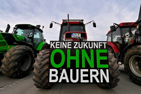 Farmers' protest, protest posters on tractors, tractors, KEINE ZUKUNFT OHNE BAUERN, Stuttgart,