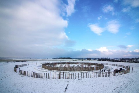 Pömmelte ring sanctuary in winter, prehistoric circular ditch complex, Pömmelte, Saxony-Anhalt,