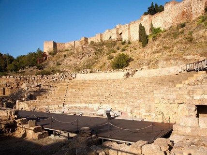 Roman theatre and walls of the Alcazaba fortress, Malaga, Spain, Europe