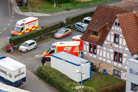 Ambulance, German Red Cross, paramedic, emergency doctor on standby at the Kalter Markt public