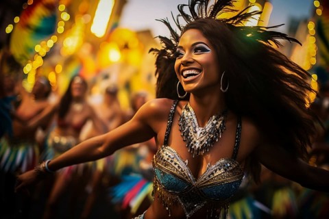 Captivating image capturing the essence of the Rio Carnival, showcasing a dancer adorned in an