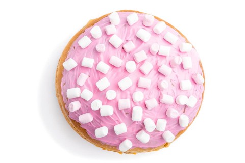 Homemade glazed and decorated pink easter pie isolated on a white background. top view, flat lay,