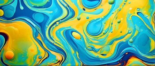 Abstract wallpaper with colorful blobs and liquid shapes on a green background, AI generated