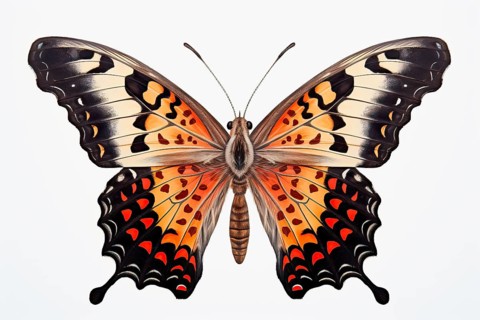 Beautiful, stylized California Tortoiseshell butterfly on a white background, AI generated