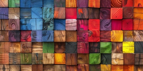 Background with square shaped colorful wooden cubes. KI generiert, generiert, AI generated