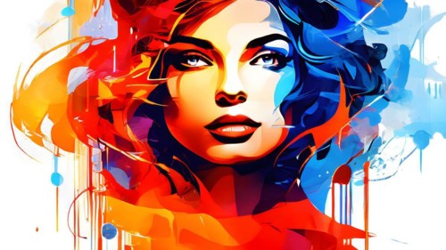 AI generated abstract portrait in vector art foundation watercolor textures with overlapping