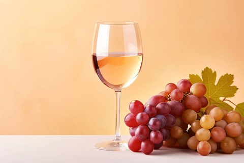Glass of rose wine with grapes. AI generated