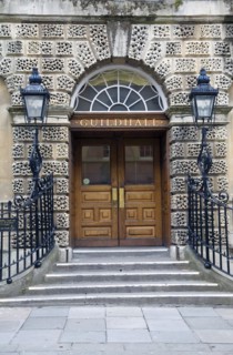 Entrance steps and doorway, The Guildhall, Bath, Somerset, England, UK