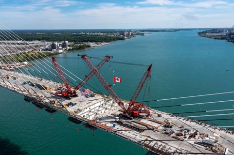 Detroit, Michigan USA -15 June 2024, The last deck section has been put in place on the Gordie Howe