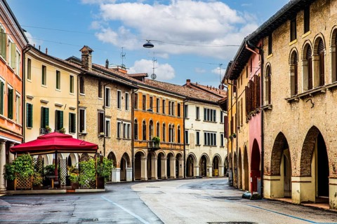 Palaces on the old town streets, medieval old town, Portogruaro, Veneto, Friuli, Italy,