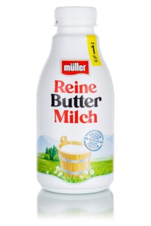 Pure buttermilk from the company Theo Müller cropped in front of a white background